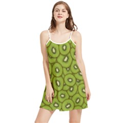 Kiwi Fruit Pattern Green Background Summer Frill Dress by Paksenen