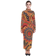 Bright Seamless Pattern With Paisley Mehndi Elements Hand Drawn Wallpaper With Floral Traditional In Turtleneck Maxi Dress by Ket1n9