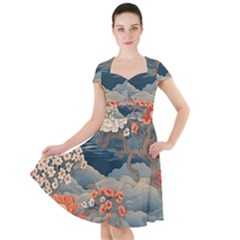 Seamless Pattern Chinoiserie Flowers Cap Sleeve Midi Dress by Paksenen