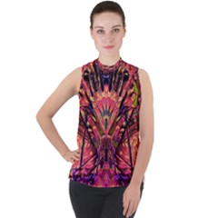 Trippy Garland Mock Neck Chiffon Sleeveless Top by MRNStudios