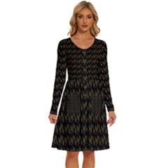 Fern Pattern 2 Black Long Sleeve Dress With Pocket by snowwhitegirl