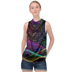 Particles Waves Line Multicoloured High Neck Satin Top by Proyonanggan