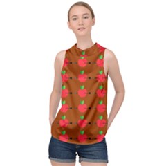 Apple Arrow Pattern Design Drawing High Neck Satin Top by Proyonanggan