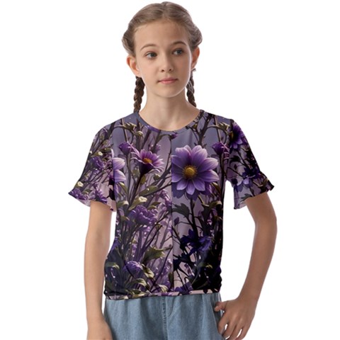 Flower Bloom Blossom Nature Flora Kids  Cuff Sleeve Scrunch Bottom T-shirt by Apenda