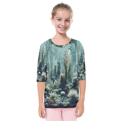 Underwater Coral Life Kids  Quarter Sleeve Raglan T-shirt by Apenda