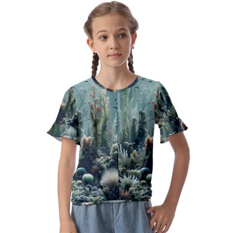 Underwater Coral Life Kids  Cuff Sleeve Scrunch Bottom T-shirt by Apenda