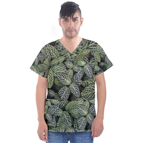 Leaves Foliage Botany Plant Men s V-neck Scrub Top by Maspions