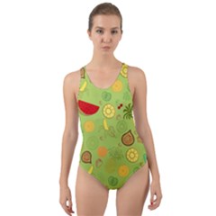 Art Fruits Pattern Cut-out Back One Piece Swimsuit by Maspions