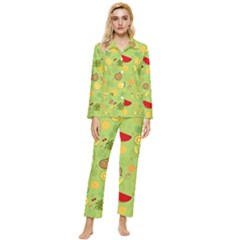 Art Fruits Pattern Womens  Long Sleeve Velvet Pocket Pajamas Set by Maspions