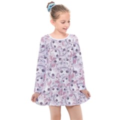 Sweet Kawaii Kitty Pattern (ai) Bk Kids  Long Sleeve Dress by dflcprintsclothing