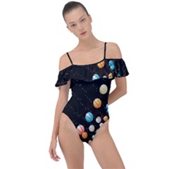 Ballons Night Party Frill Detail One Piece Swimsuit by kyorashop23