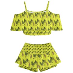 Fern Pattern 2 Yellow Kids  Off Shoulder Skirt Bikini by snowwhitegirl