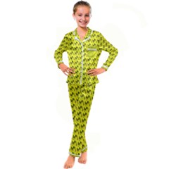 Fern Pattern 2 Yellow Kids  Satin Long Sleeve Pajamas Set by snowwhitegirl