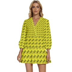 Fern Pattern 2 Yellow V-neck Placket Mini Dress by snowwhitegirl