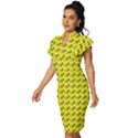 Fern Pattern 2 Yellow Vintage Frill Sleeve V-Neck Bodycon Dress View2