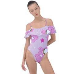 Cheer Bear Pink, Care, Care Bears, Cartoon Frill Detail One Piece Swimsuit by kyorashop23