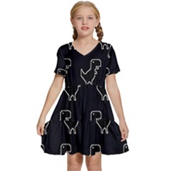 Cute Black, Dinosaur Kids  Short Sleeve Tiered Mini Dress by kyorashop23