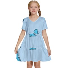 Dinosaur , Cute, Pastel, Kids  Short Sleeve Tiered Mini Dress by kyorashop23