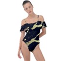 Marble Black, Kiss, Gold, Pretty Frill Detail One Piece Swimsuit View1