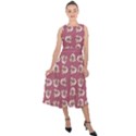 Whimsy Chickens Pattern Midi Tie-Back Chiffon Dress View1