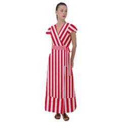 Red Stripes, Texture, Sticker, Flutter Sleeve Maxi Dress