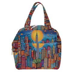 City New York Nyc Skyscraper Skyline Downtown Night Business Urban Travel Landmark Building Architec Boxy Hand Bag by Posterlux