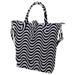 Black White Wave Pattern Wavy Water Seamless Buckle Top Tote Bag by Posterlux