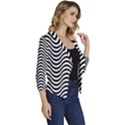 Black White Wave Pattern Wavy Water Seamless Women s Casual 3/4 Sleeve Spring Jacket View3