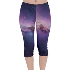 Cosmic Dreamscape Print (ai) Black Backgrond Velvet Capri Leggings  by dflcprintsclothing