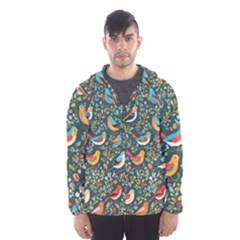 Birds Pattern Flowers Whimsical Men s Hooded Windbreaker by Salmanaz77