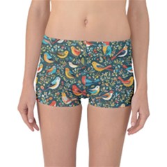 Birds Pattern Flowers Whimsical Reversible Boyleg Bikini Bottoms by Salmanaz77