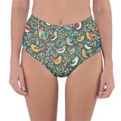 Birds Pattern Flowers Whimsical Reversible High-waist Bikini Bottoms by Salmanaz77