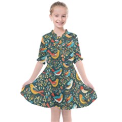 Birds Pattern Flowers Whimsical Kids  All Frills Chiffon Dress by Salmanaz77