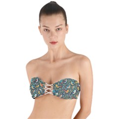 Birds Pattern Flowers Whimsical Twist Bandeau Bikini Top by Salmanaz77