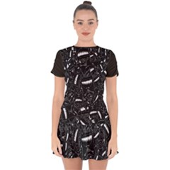 Cryptic Creature Pattern  Drop Hem Mini Chiffon Dress by dflcprintsclothing