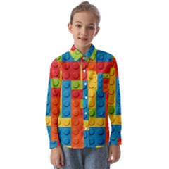 Lego Bricks, Colorful Dots Background Kids  Long Sleeve Shirt by kyorashop23