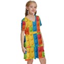 Lego Bricks, Colorful Dots Background Kids  Short Sleeve Tiered Mini Dress View3