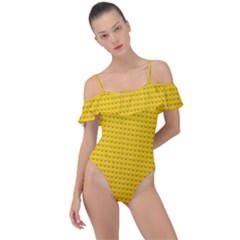 Yellow Lego Texture, Macro, Yellow Dots Background Frill Detail One Piece Swimsuit by kyorashop23