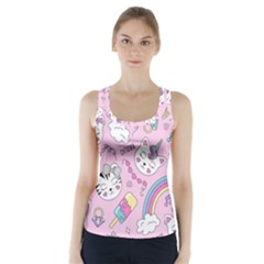 Beautiful Cute Animals Pattern Pink Racer Back Sports Top by Grandong