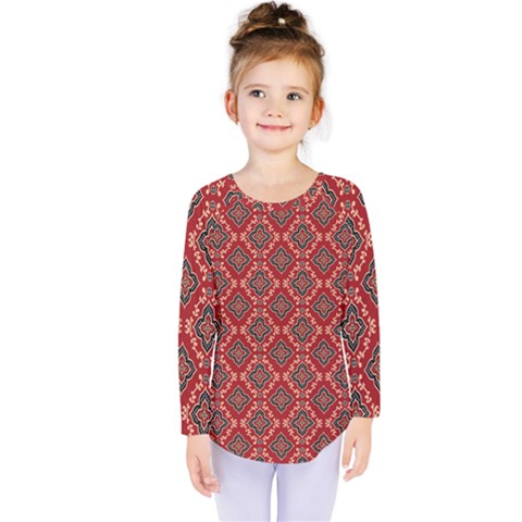 Illustrations Ajrak Abstract Design Pattern Kids  Long Sleeve T-shirt by Apenda