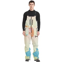 Background Pastel Geometric Lines Men s Front Zip Ski And Snowboard Bib Pants by anzea