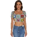 Christmas Stamp Pattern Short Sleeve Square Neckline Crop Top  View1