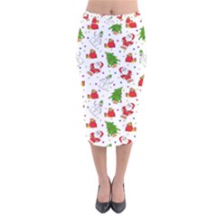 Christmas Pattern  Trees Santa Velvet Midi Pencil Skirt by Maspions