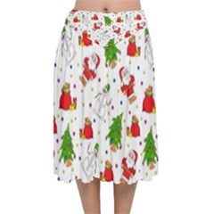 Christmas Pattern  Trees Santa Velvet Flared Midi Skirt by Maspions