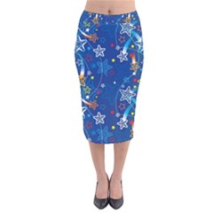 Christmas Stars Pattern Star Velvet Midi Pencil Skirt by Maspions