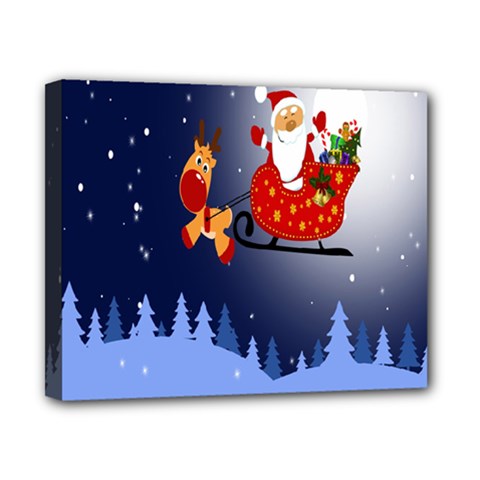 Deer Santa Claus Flying Trees Moon Night Merry Christmas Canvas 10  X 8  (stretched) by anzea