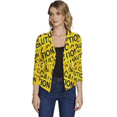 Caution Road Sign Cross Yellow Women s Casual 3/4 Sleeve Spring Jacket