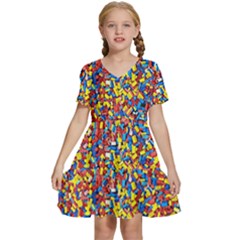 Colorful Lego Texture Lego Bricks Kids  Short Sleeve Tiered Mini Dress by kyorashop23