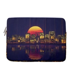 Abstract City Retro Sunset Night 14  Vertical Laptop Sleeve Case With Pocket