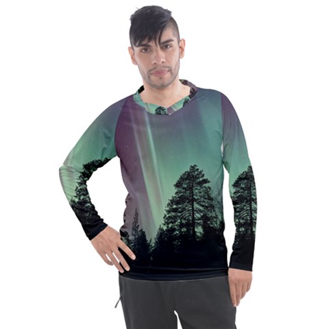 Silhouette Of Aurora Borealis Men s Pique Long Sleeve T-shirt by Bedest